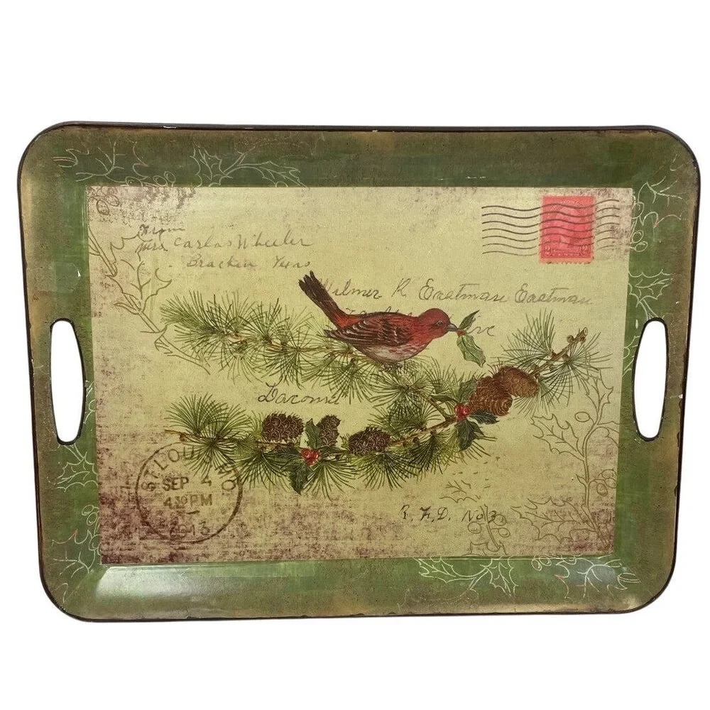 Creative Co-op Vintage 1913 Postcard Postage Stamp Style Cardinal Plastic Tray - Picture 1 of 5